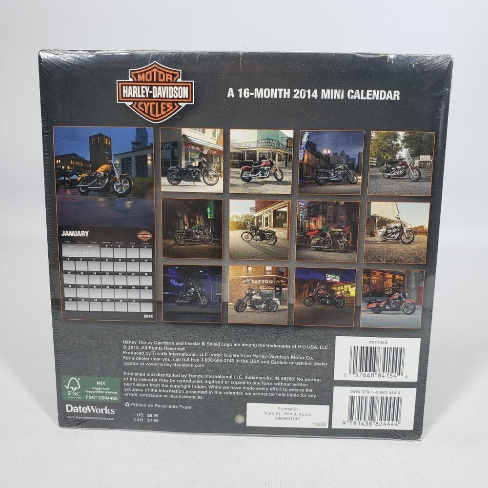 2014 Motor Harley-Davidson Motorcycles 16-Month Wall Mini Calendar Sealed